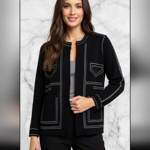Simply Couture Black Cardigan with White Stitching